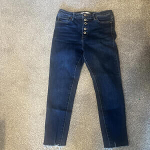 Women's Kancan Estilo Jeans Junior's Size 26x 23 Dark Wash Stretch‎ Frayed Hem